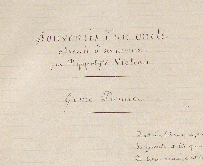 Extrait du Manuscrit "Souvenirs d'un oncle à ses neveux" par Hippolyte Violeau