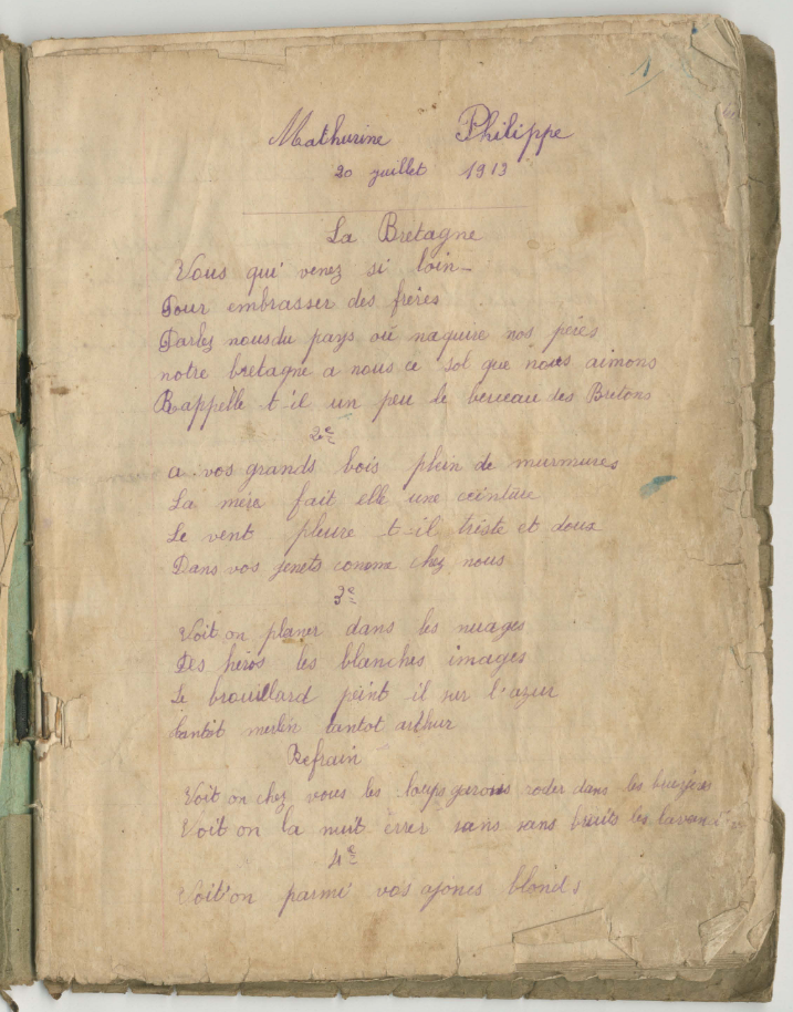 Page du manuscrit de Mathurine Philippe