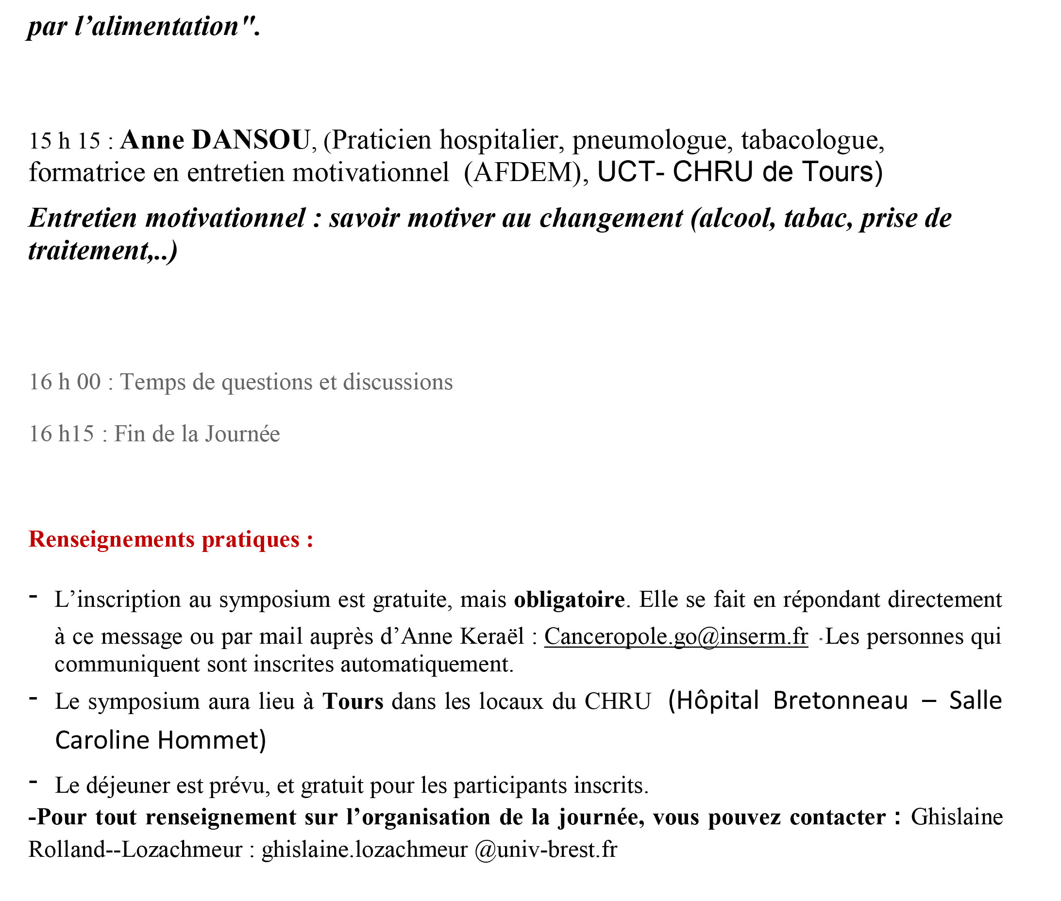 Journée d'étude du réseau Sciences Humaines et Sociales du Cancéropôle Grand Ouest   2