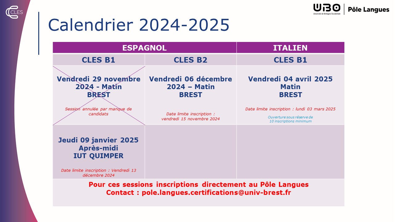 Calendrier CLES langues modimes